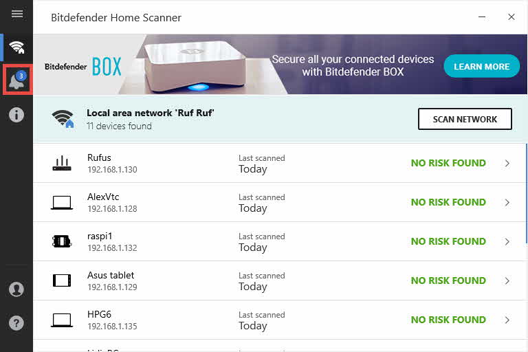 Notificaciones de Bitdefender Home Scanner